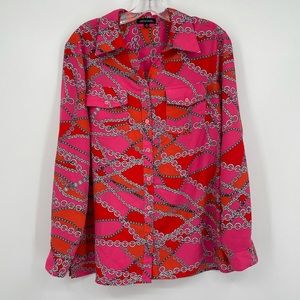 Pink and Orange Button Up Top Chain Pattern Size Medium